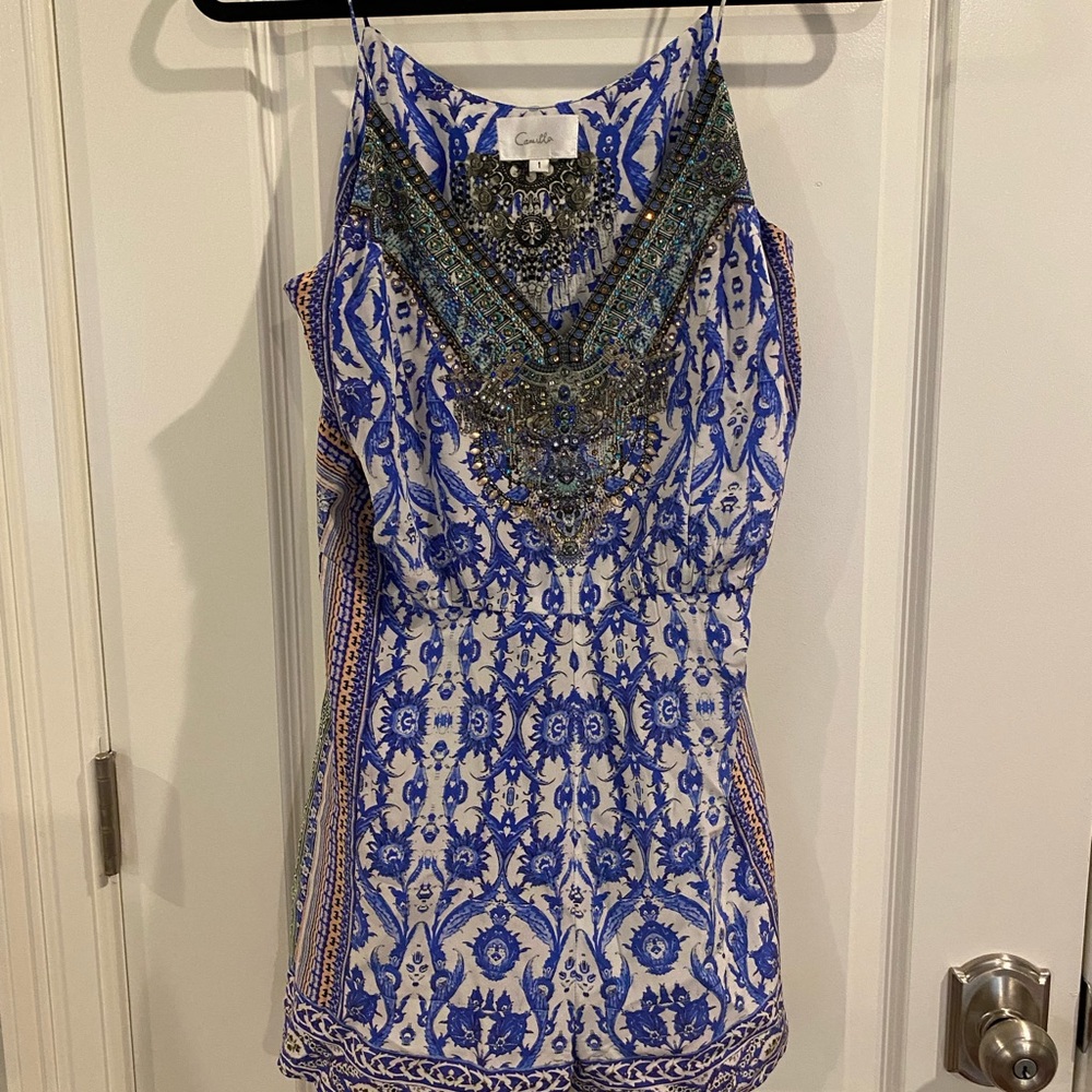 Camilla romper with tie belt. 100% silk. Size 1
